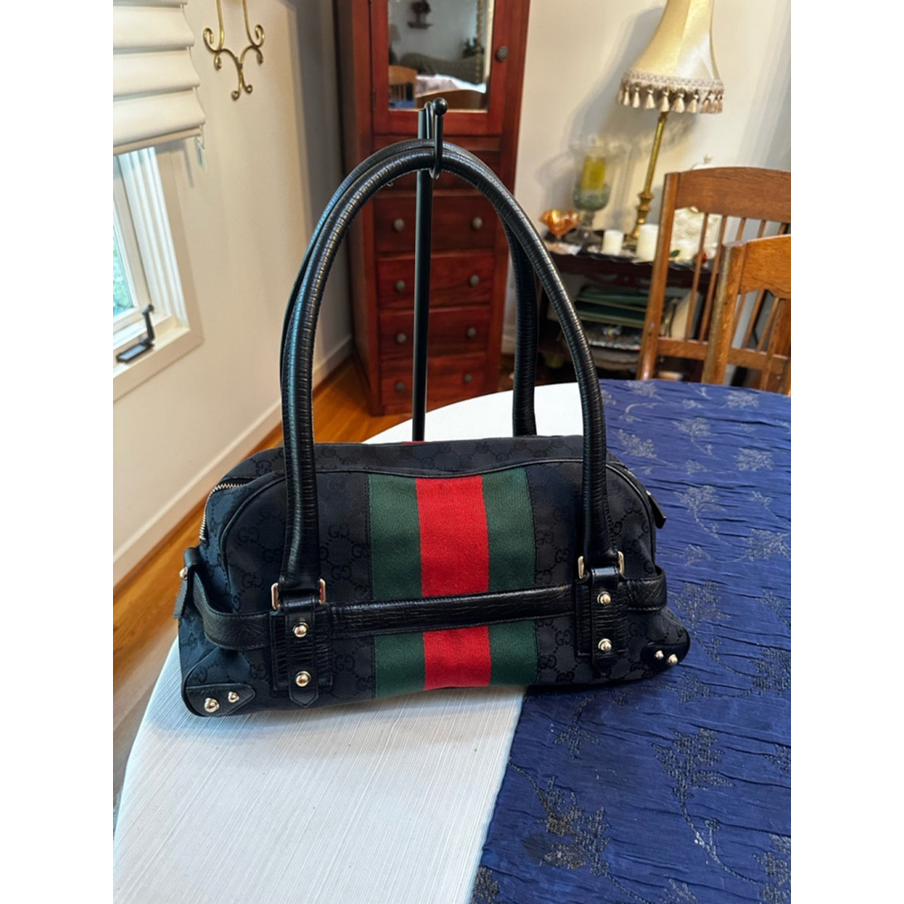 Gucci Black Canvas & Leather Sherry Line Horsebit Shoulder Bag - Picture 6 of 16